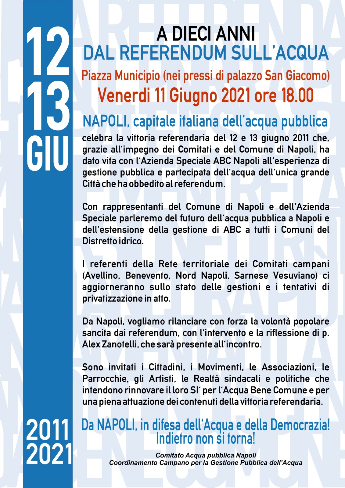 Locandina iniziativa decennale referendum Napoli 11 6 21