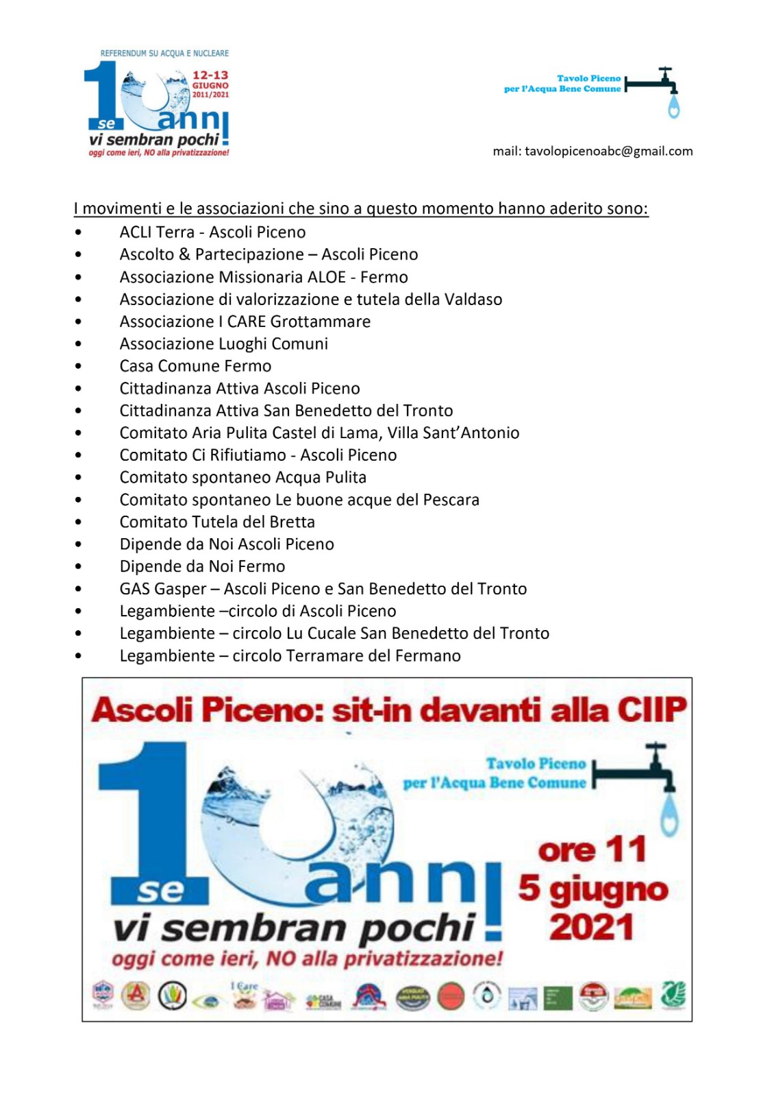 Locandina iniziativa decennale referndum Ascoli Piceno 5 6 21 2