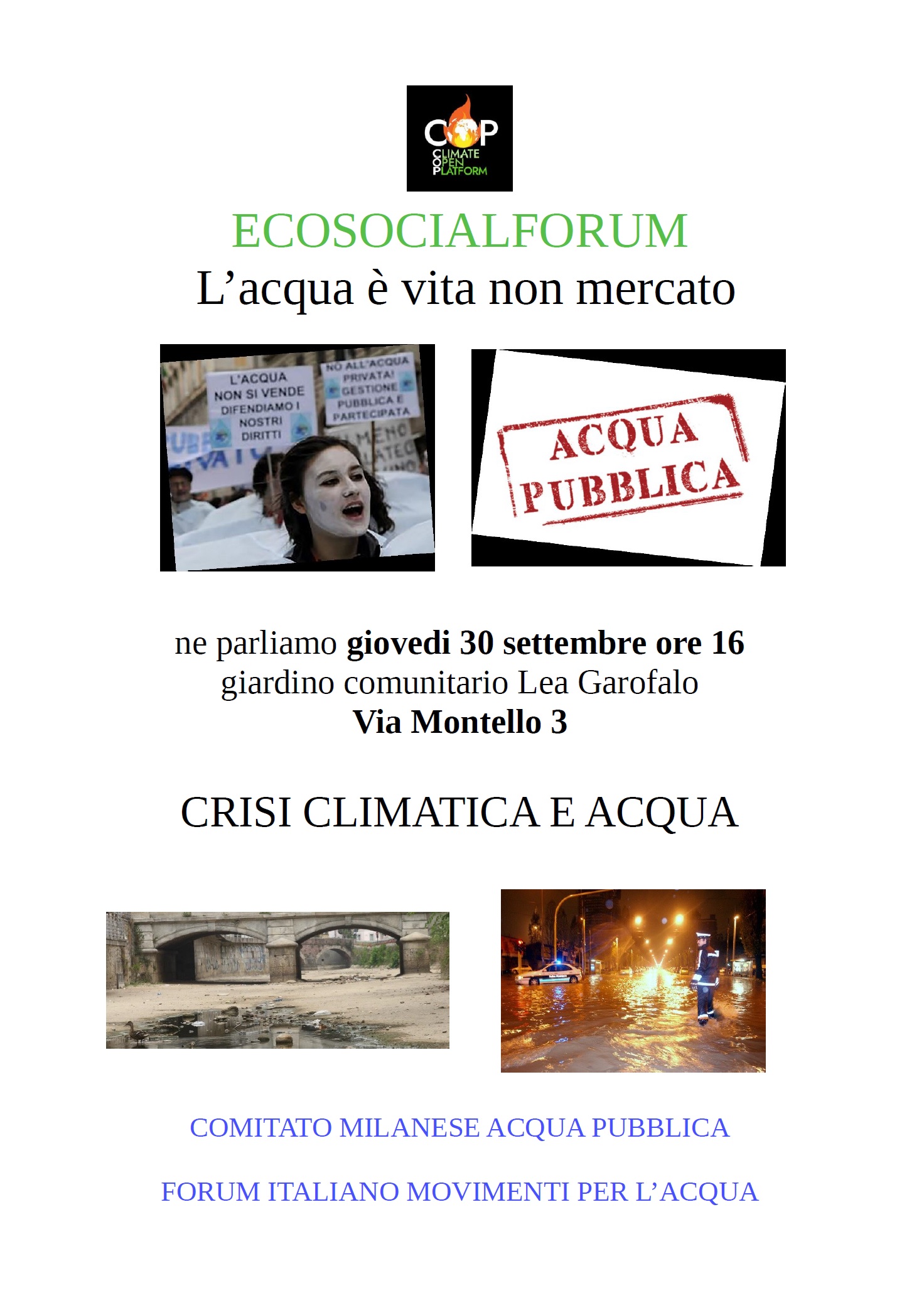 Iniziativa acqua EcoSocial Forum Milano 30 9 21