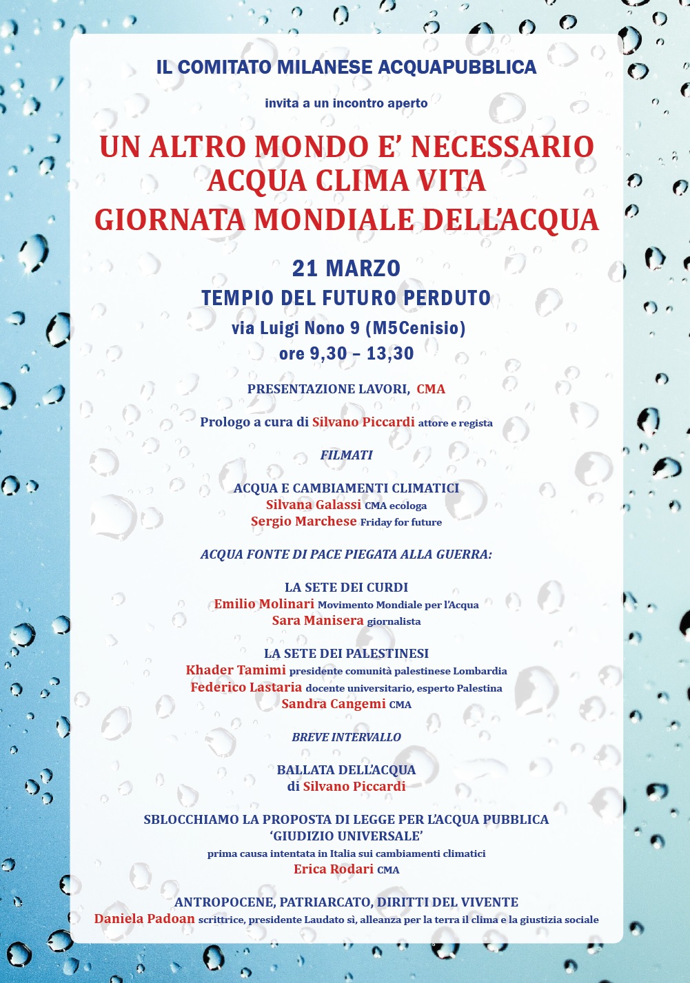 Locandina iniziativa Comitato milanese Giornata Mondiale Acqua 21-3-20