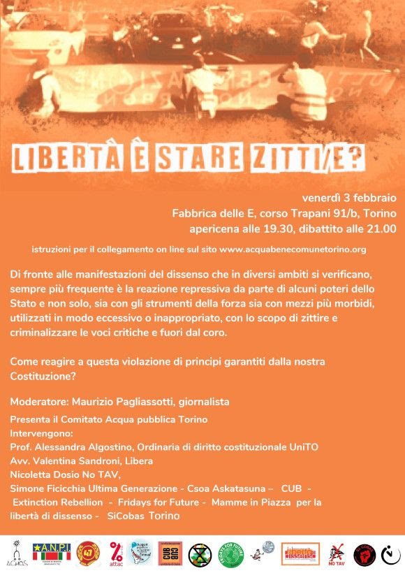 Locandina iniziativa Libertà è stare zitte i Torino 3 2 23