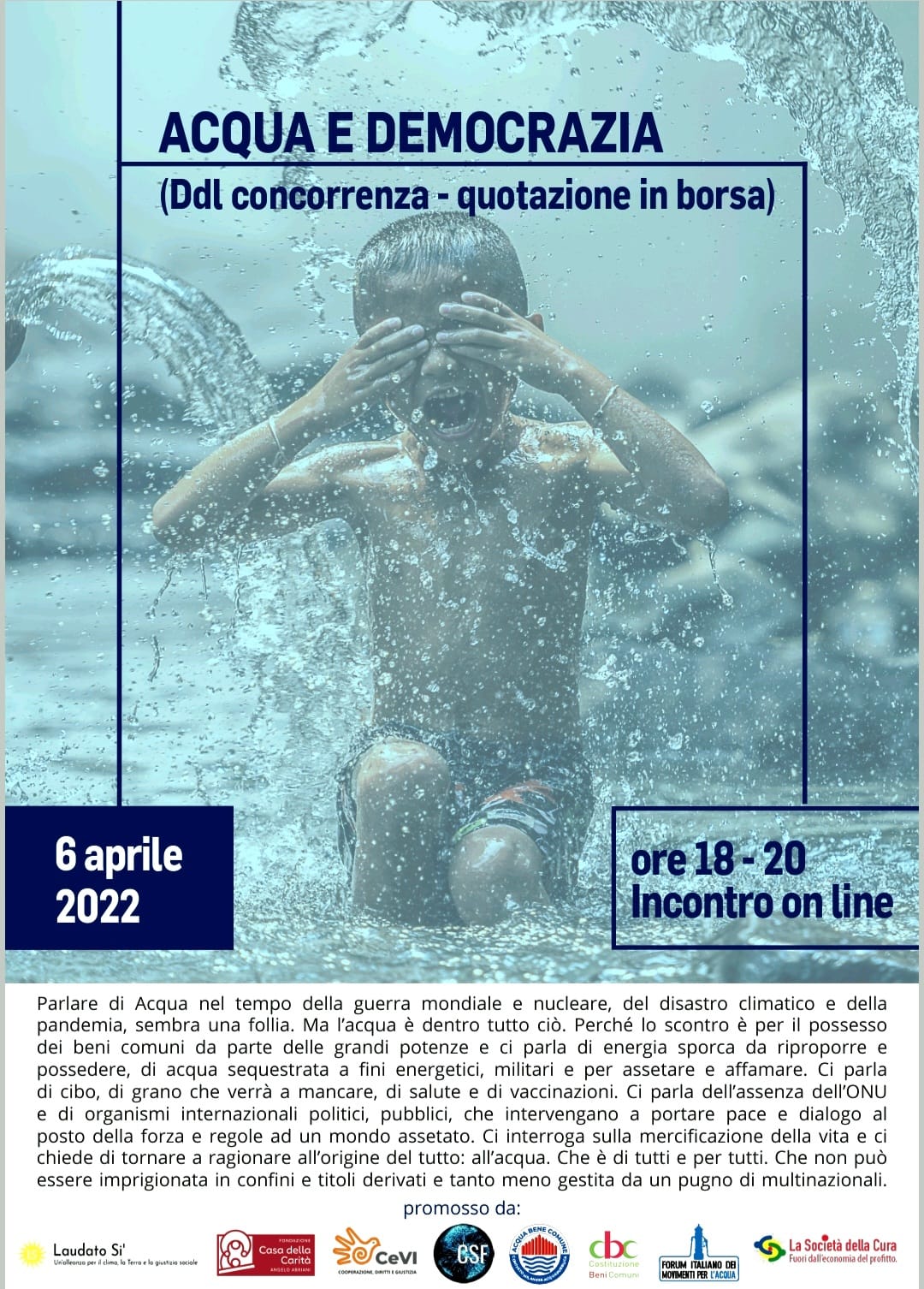 Locandina dibattito acqua democrazia DDL Concorrenza 6 4 22