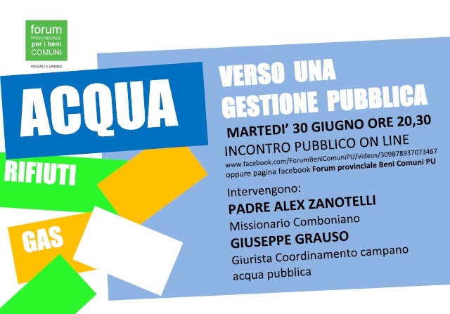 Locandina iniziativa gestione pubblica Pesaro Urbino 30 6 20